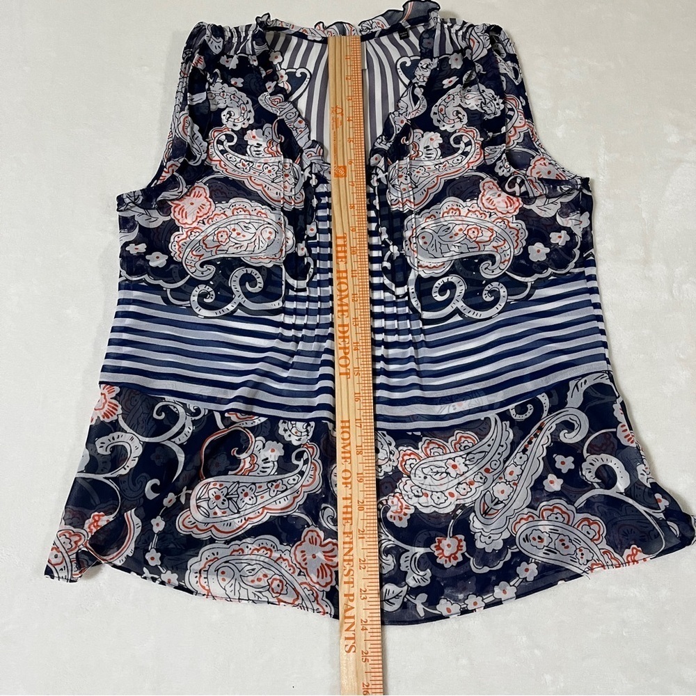 CAbi Style 5349 Paisley Peplum Vneck Sleeveless Blouse Paisley & Stripe Sheer XS - Picture 8 of 9